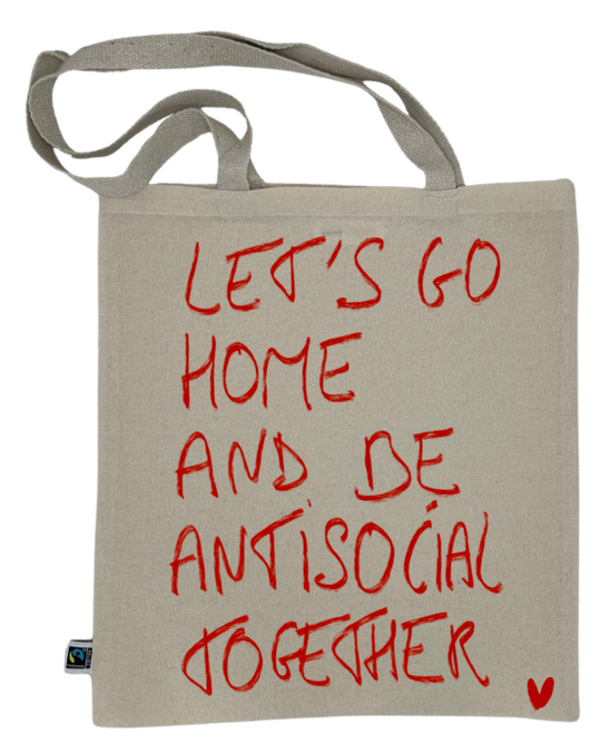 Tote bag en toile beige message antisocial floqué DTF - Sac coton écologique cadeau Saint-Valentin.