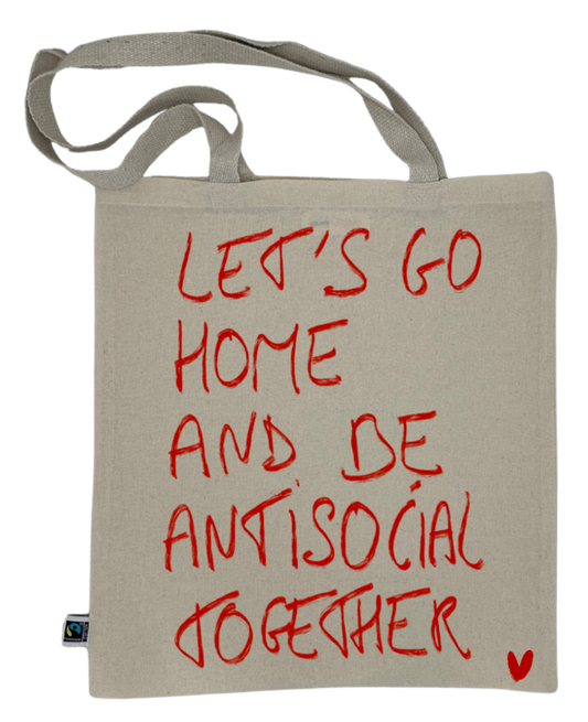 Tote bag en toile beige message antisocial floqué DTF - Sac coton écologique cadeau Saint-Valentin.