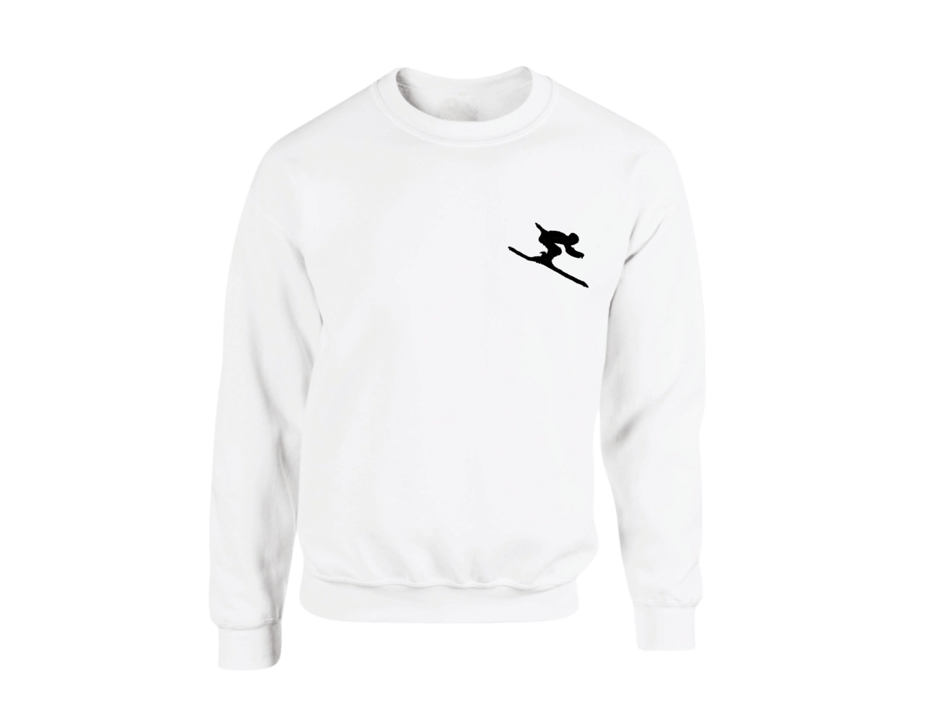 Sweatshirt blanc tout doux hyper confortable loose avec broderie côté cœur et sur la manche droite personnalisation broderie ski noir