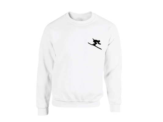 Sweatshirt blanc tout doux hyper confortable loose avec broderie côté cœur et sur la manche droite personnalisation broderie ski noir