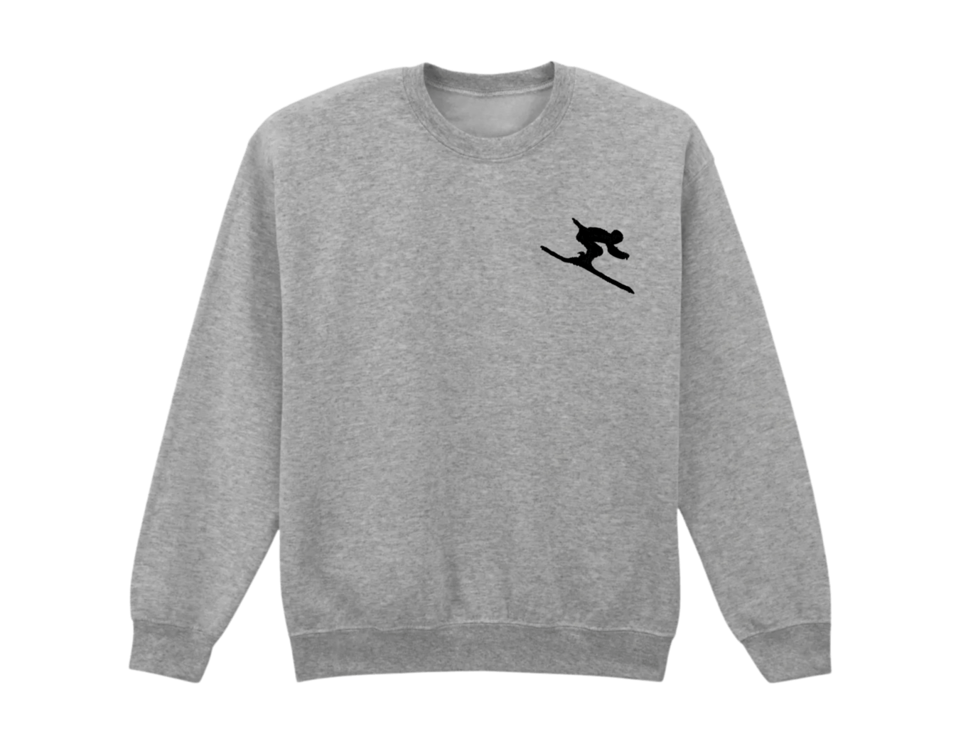 Sweatshirt gris tout doux hyper confortable loose avec broderie côté cœur et sur la manche droite personnalisation broderie ski noir