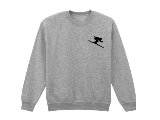 Sweatshirt gris tout doux hyper confortable loose avec broderie côté cœur et sur la manche droite personnalisation broderie ski noir