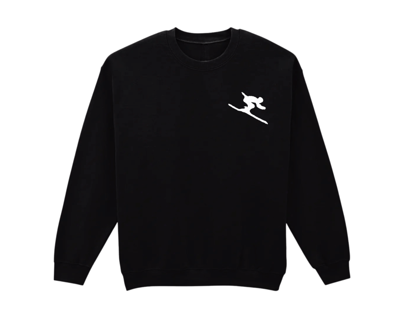 Sweatshirt noir tout doux hyper confortable loose avec broderie côté cœur et sur la manche droite personnalisation broderie ski blanc