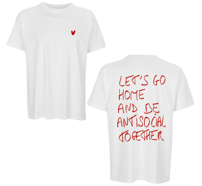 T-shirt blanc floqué DTF  Saint-Valentin message antisocial ensemble - Look cocooning couple. Idée cadeau saint valentin amour love coeur