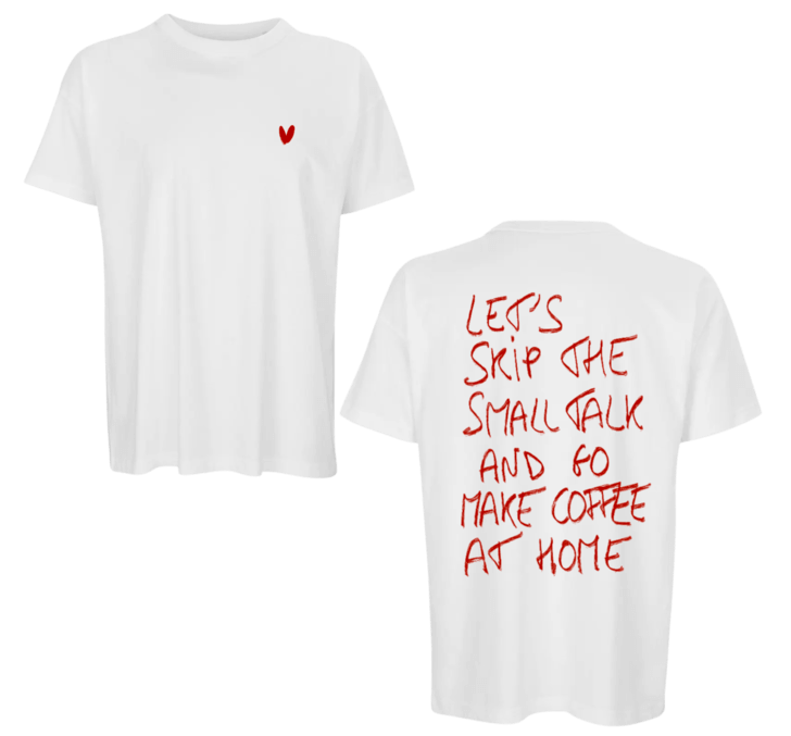 T-shirt floqué DTF message café maison cadeau original Saint-Valentin - Mode minimaliste.