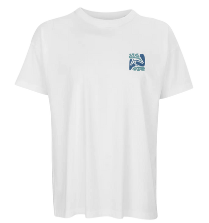 T-shirt oversize brodé broderie main Cagade Riviera fleur bleu collection printemps deux feuilles