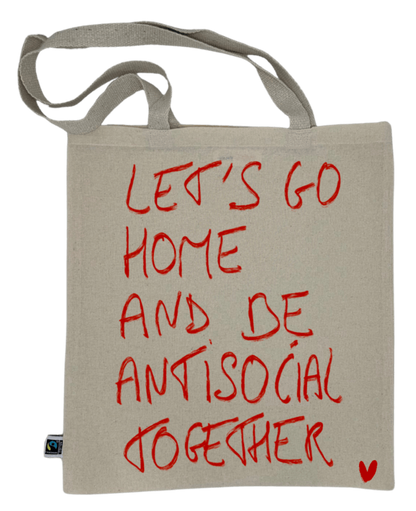 Tote bag en toile beige message antisocial floqué DTF - Sac coton écologique cadeau Saint-Valentin.