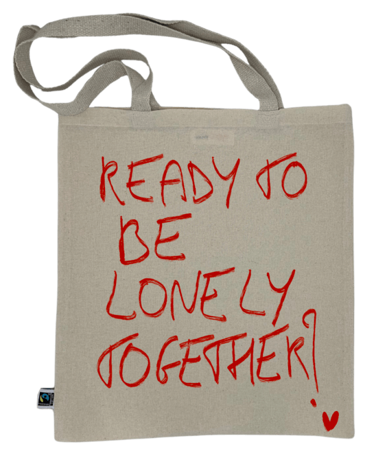 Tote bag floqué DTF cœurs solitaires ensemble - Cadeau romantique et décalé Saint-Valentin.