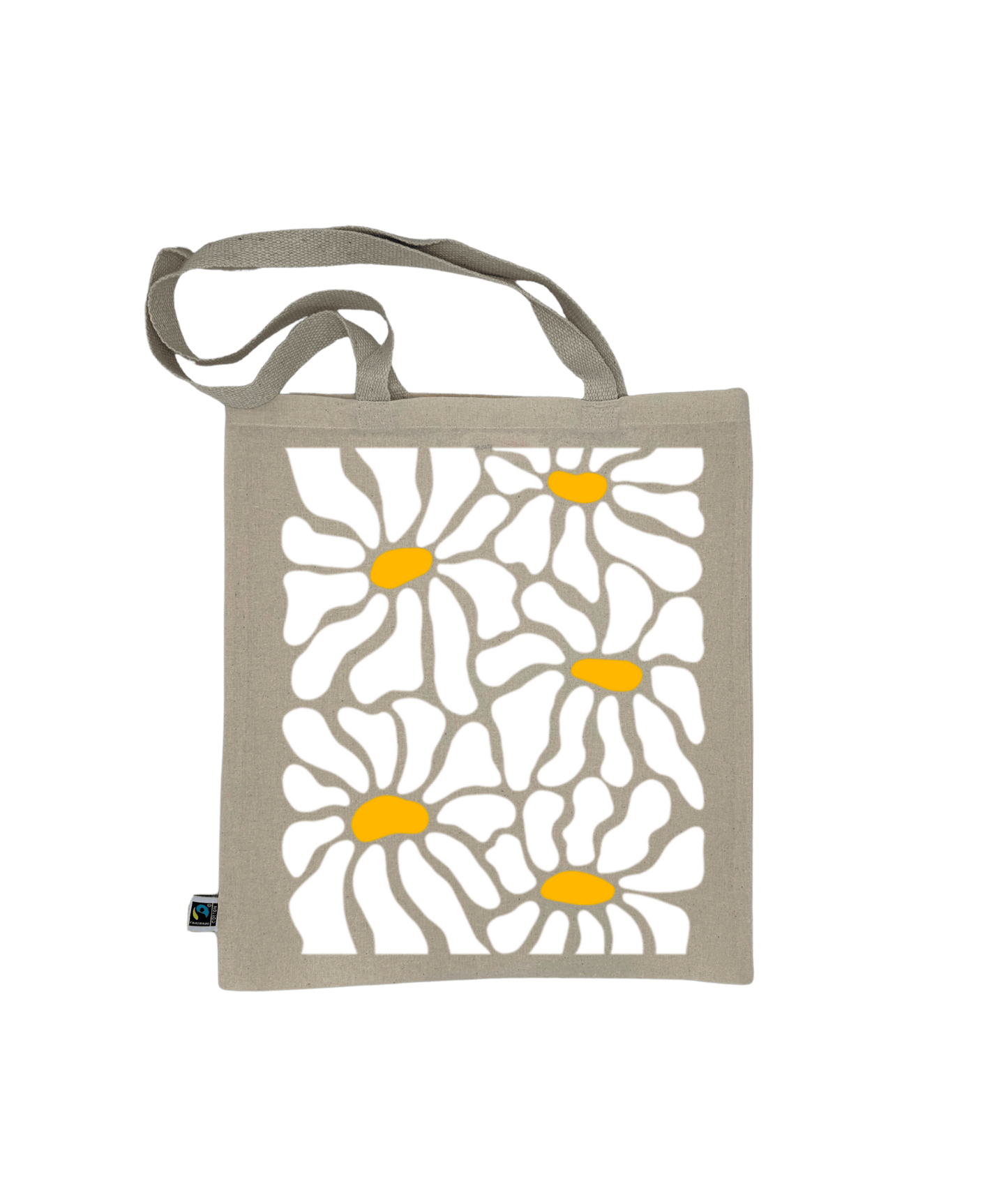 Tote bag, sac de course en coton. Personnalisation du débardeur grâce à une technique de flocage, le DTF, pour une meilleure qualité d’impression et de tenue. La personnalisation est floquée au centre, en haut milieu. Tout est fait à la commande selon la personnalisation choisie. Ici, il s’agit de la personnalisation de DTF, flocage fleur blanc