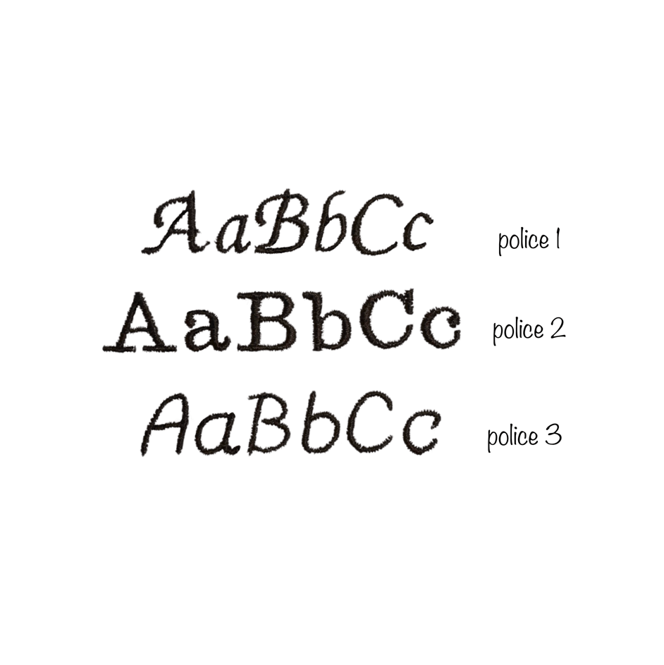 3 polices d'écriture différentes pour personnalisation broderie